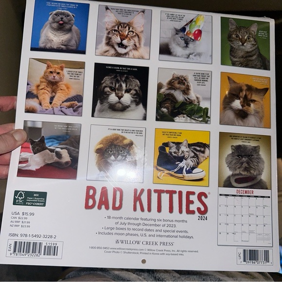 Bad Kitties 2024 12 X 12 Wall Calendar NEW Willow Creek Press $16 - Picture 2 of 2